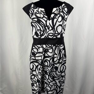London Times Black White Abstract Sheath Dress Size 10